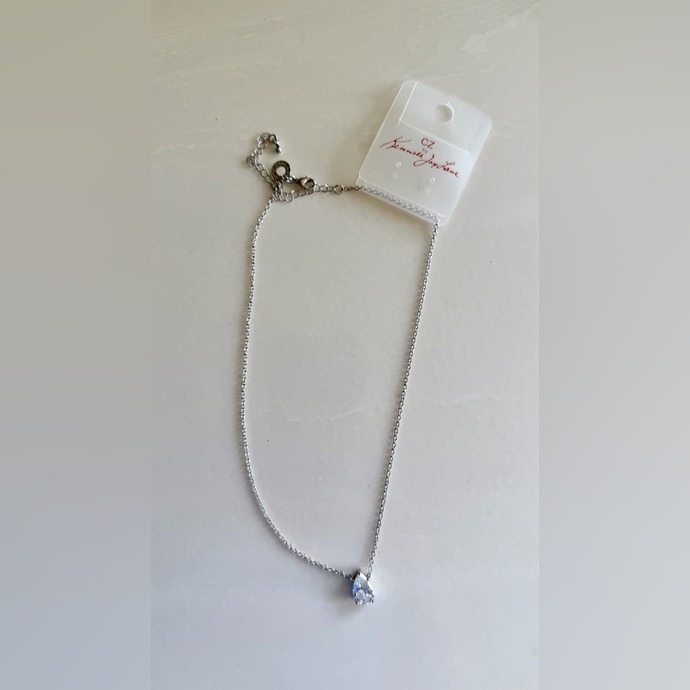 Kenneth Jay Lane Silver Necklace with Clear Pendant